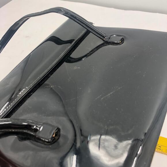 Vintage Lewis Women Handbag Purse Shiny Patent Leather 3 Compartment Black OS - Picture 12 of 13